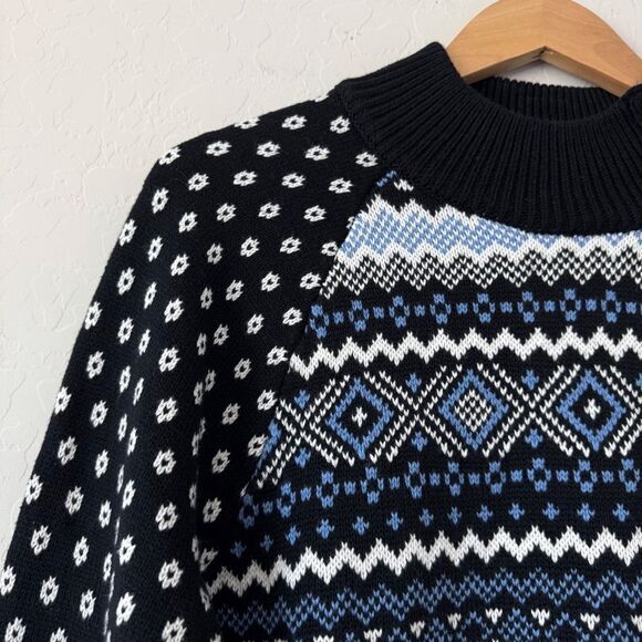 T by TALBOTS Thermolite Snap Button Mockneck Sweater Fair Isle Nordic Cozy - Picture 5 of 9